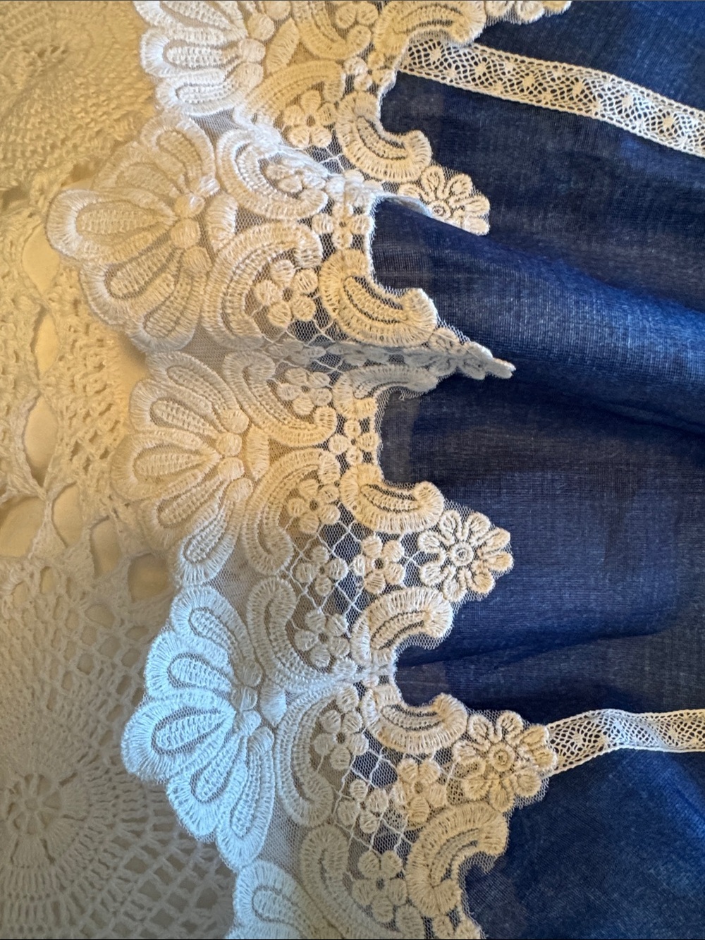 Blue Sunday Brunch dress with Lace-Trim Button-Front and Waist Tie - Picture 6 of 11